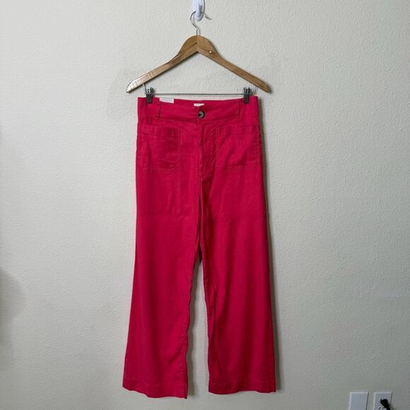 NWT Anthropologie Maeve The Colette Cropped Linen Blend Wide Leg Pants Pink 29 T - Picture 3 of 10